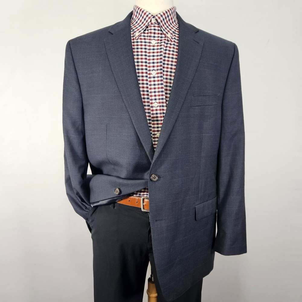 Lauren Ralph Lauren Men's Sport Coat Blazer Two Button Navy Plaid Wool Size 46L
